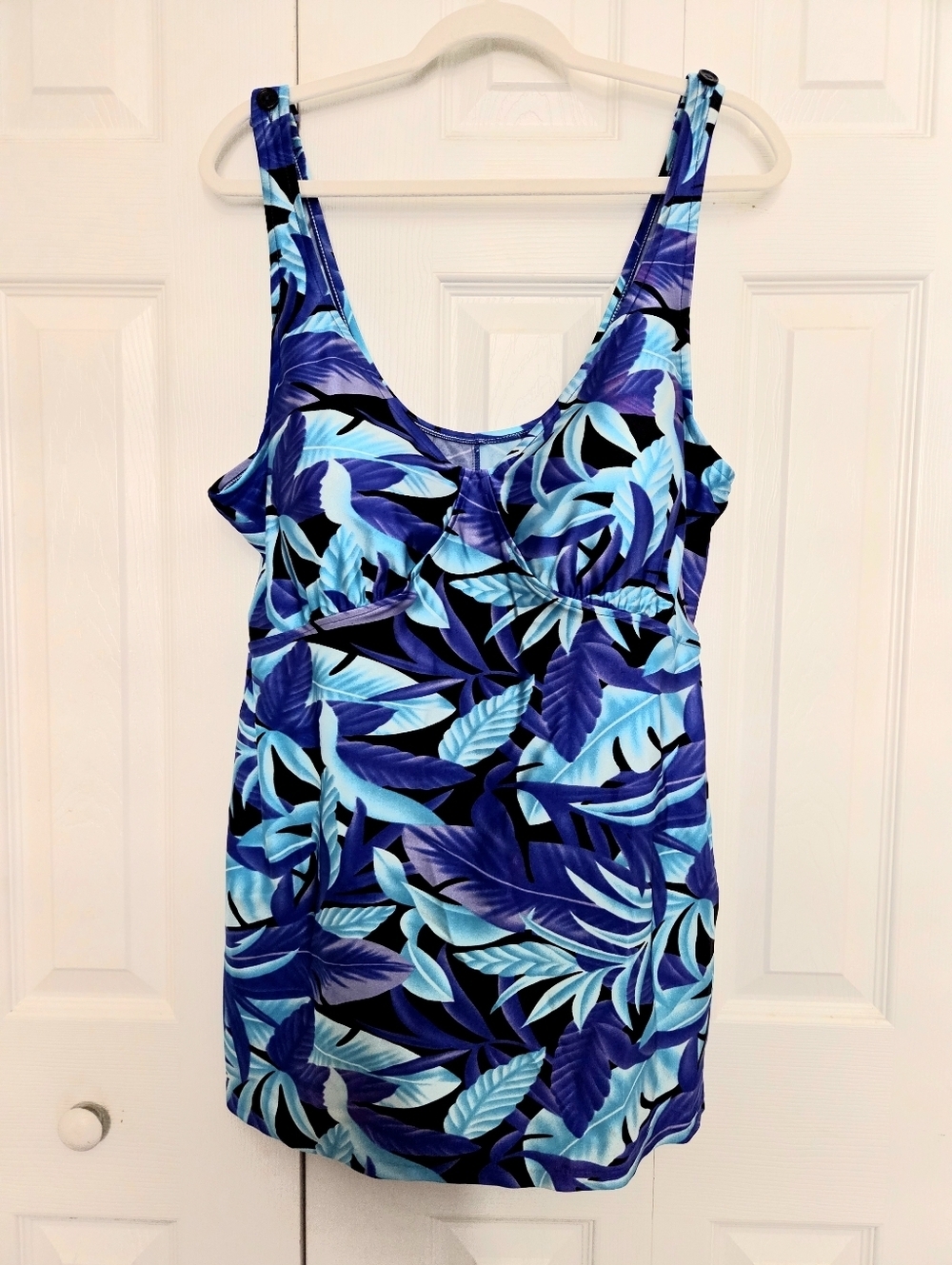 Maxine Of Hollywood Blue Tropical Leaf Print Swimsuit